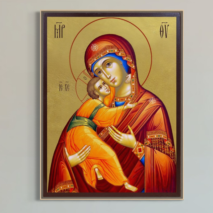 Tablou canvas decorativ cu icoana bizantina cu maica domnului si pruncul